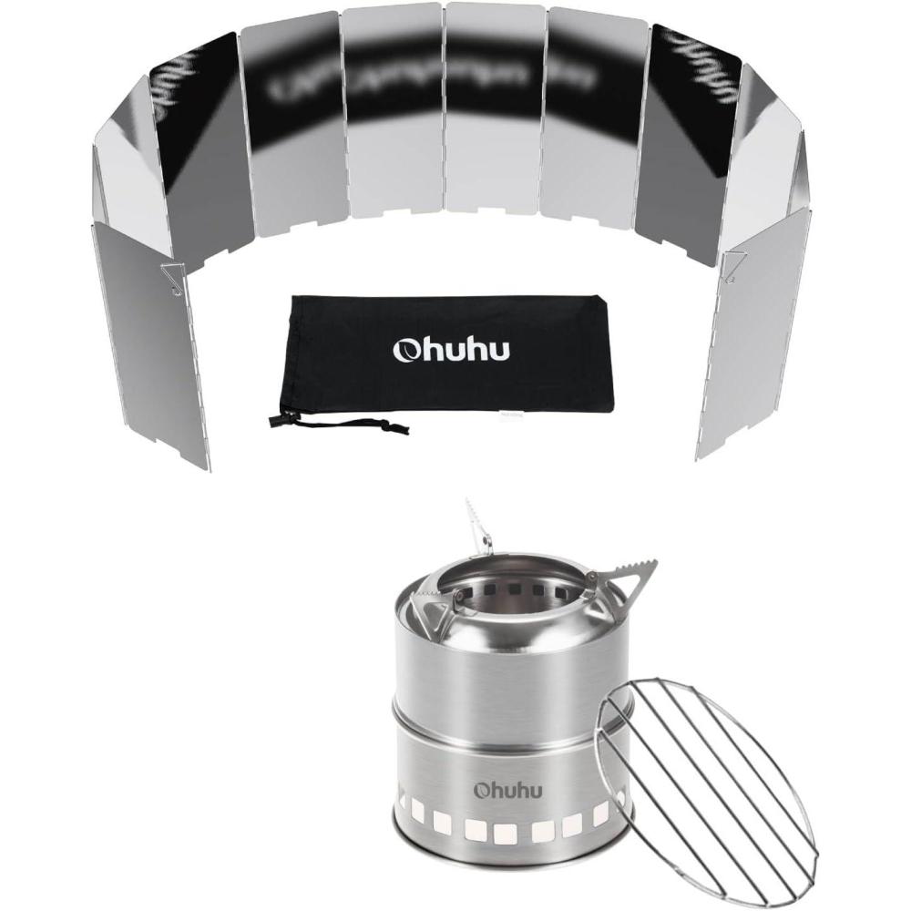 imageOhuhu Wood Burning Camp Stoves 12 Plates Camp Stove Windscreen for Camping Picnic Backpacking Cooking