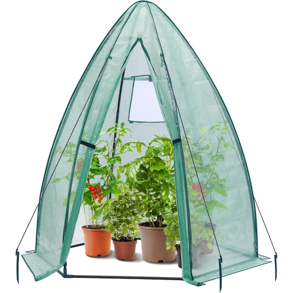 imagePortable Greenhouse for Outsides Ohuhu Heavy Duty Green House Tent with Durable PE Cover Garden Plant Protector with Zippered Door Mesh Window for Vegetables Flowers Fruits Herbs 63x54x71 Inchpointed roof  green