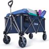 imageCollapsible Wagon Cart with Brake Ohuhu Durable Folding Wagons 220 LB Capacity Utility Foldable Cart Outdoor Grocery Shopping Carts with Removable Wheels 2 Drink Holders for Garden Camping Picnic