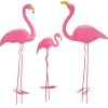 imageOhuhu Family Flamingo Yard Ornaments Set of 3 32 31 19 Bright Pink Flamingos Ornaments with Metal Feet Stakes for Garden Yard Patio Party Christmas Decoration Outdoor Decor Gardening