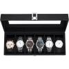 imageOhuhu Watch Cases for Men Watch Box 6Slot PU Leather Real Glass Lid Jewelry Organizer Storage Soft Velvet Watch Holder Display Case for Women Birthday Fathers Day Valentines Day Gifts