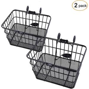Ohuhu Bike Basket Rust-Proof Quick Release Front Handlebar Bicycle Lift Off Baskets with Holder, Mesh Bottom (Black, 2 Pack)