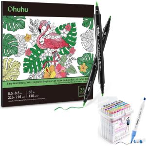 Ohuhu Coloring Book 36-sheet with 48 Colors Water-based Markers & Alcohol Markers