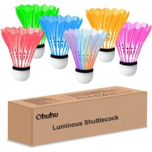 Ohuhu LED Badminton Shuttlecocks Lighting Birdies Shuttlecock Glow in The Dark Badminton Birdie for Indoor/Outdoor Sports Activities (6 Pack)