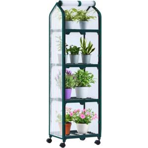 Ohuhu Mini Greenhouse for Indoor Outdoor, Small Plastic Plant Green House with Locking Wheels Portable Greenhouses with Durable Cover for Seedling, Ideal Gardening Gifts for Women Men Transparent(White PE)