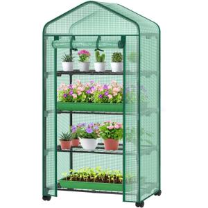Ohuhu Mini Greenhouse for Indoor Outdoor, Small Plastic Plant Green House with Locking Wheels Portable Greenhouses with Durable Cover for Seedling, Ideal Gardening Gifts for Women Men Transparent(Green PE)