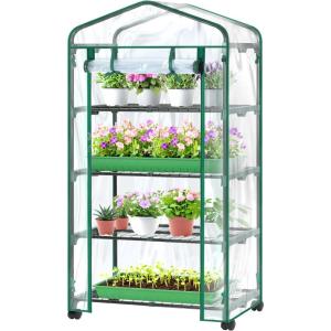 Ohuhu Mini Greenhouse for Indoor Outdoor, Small Plastic Plant Green House with Locking Wheels Portable Greenhouses with Durable Cover for Seedling, Ideal Gardening Gifts for Women Men Transparent(Clear PVC)