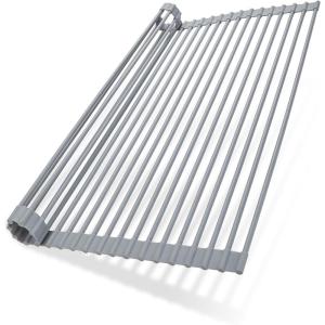 Ohuhu Roll Up Sink Rack, Over The Sink Dish Drying Rack, 20.5″ W x 13.1″ L Rolling Dish Drainer Foldable Sink Accessories Heat-Resistant Mat Anti-Slip Silicone Coated Dish Racks for Kitchen Counter