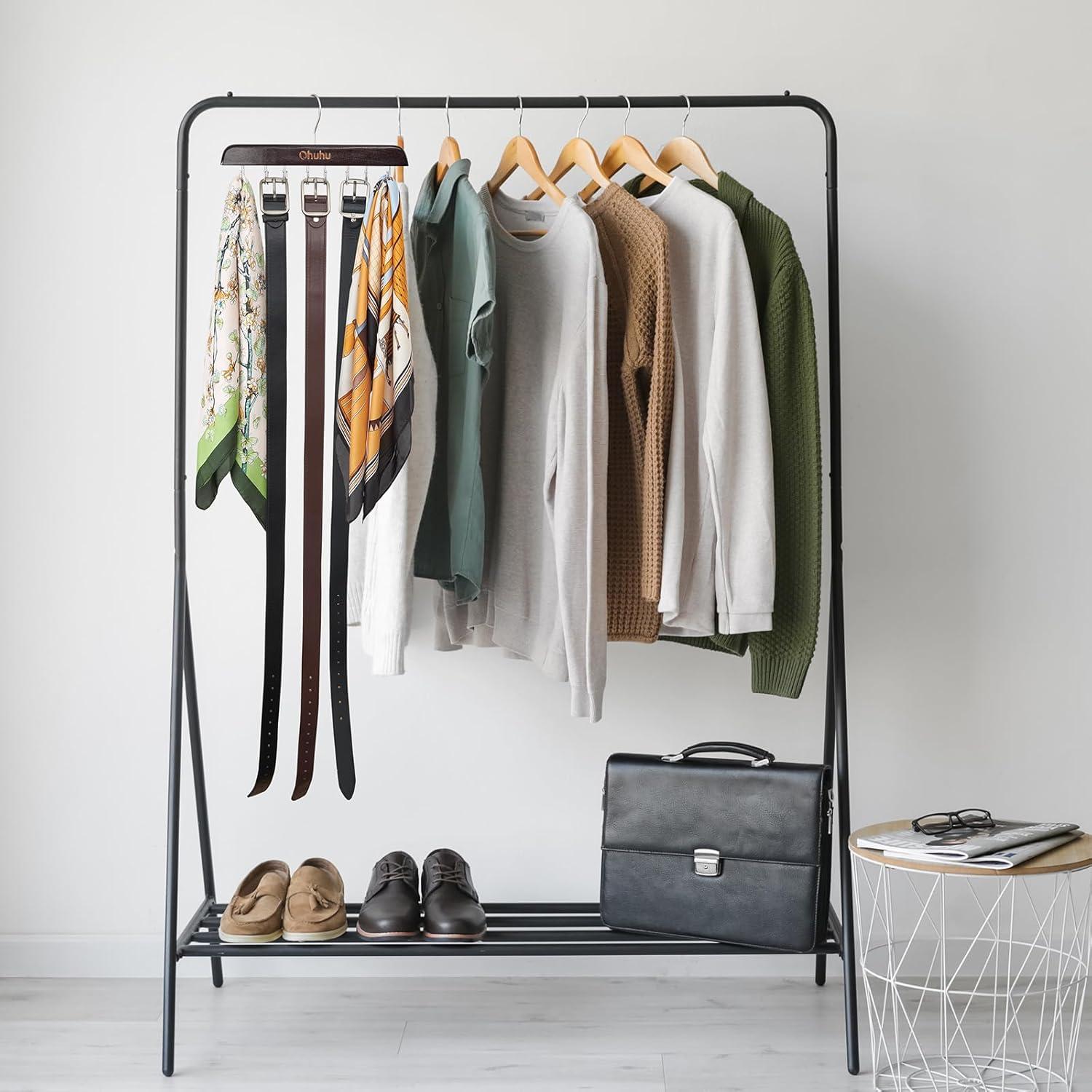 imageBelt Hanger Organizer for Closet Ohuhu 16 Hooks Max 48 Belts Tie Rack Wooden Belt Holder for Storage 360 Degree Rotating Space Saver Organizer for Men Women Belt Tie Scarf Tank Top AccessoriesWalnut