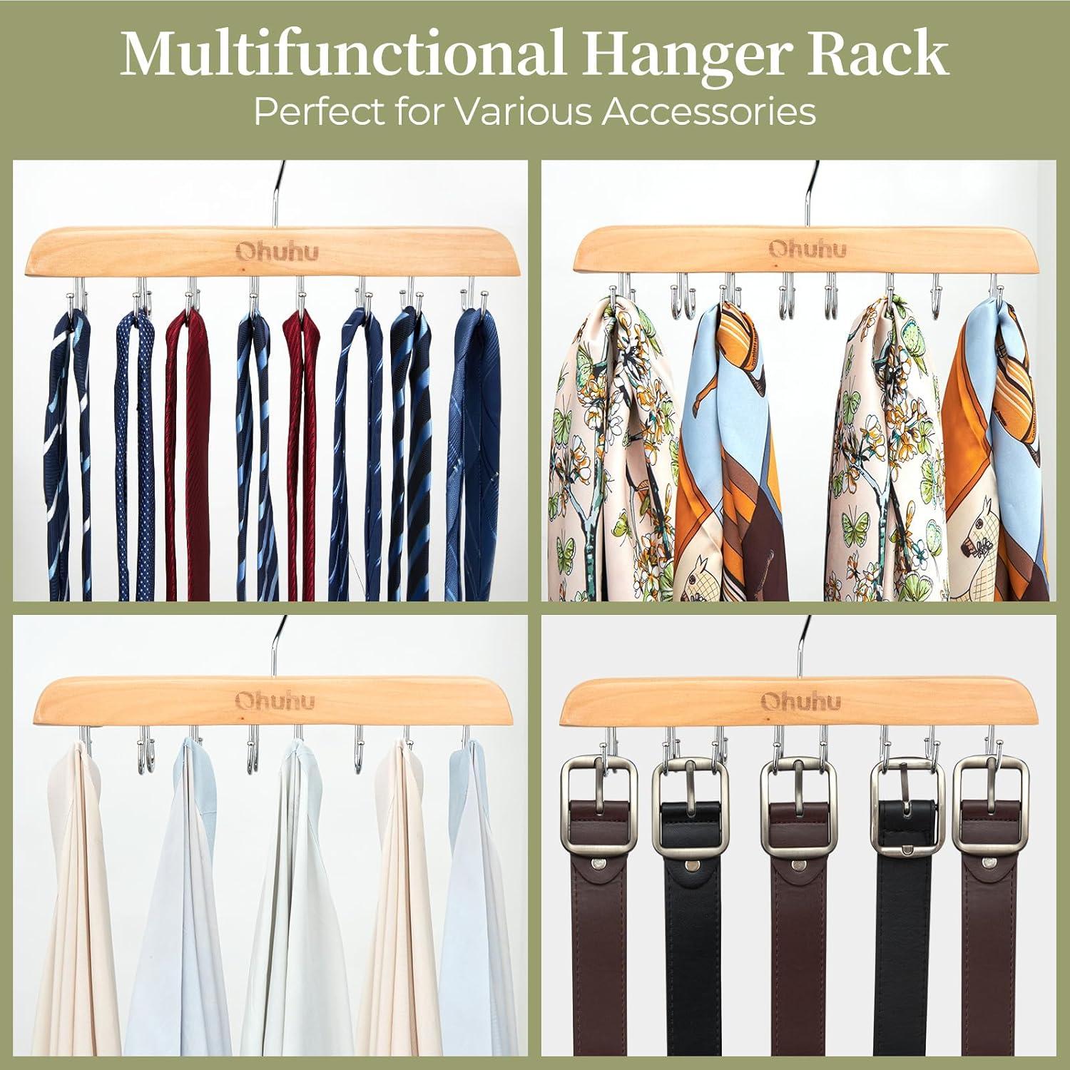 imageBelt Hanger Organizer for Closet Ohuhu 16 Hooks Max 48 Belts Tie Rack Wooden Belt Holder for Storage 360 Degree Rotating Space Saver Organizer for Men Women Belt Tie Scarf AccessoriesBurlywood