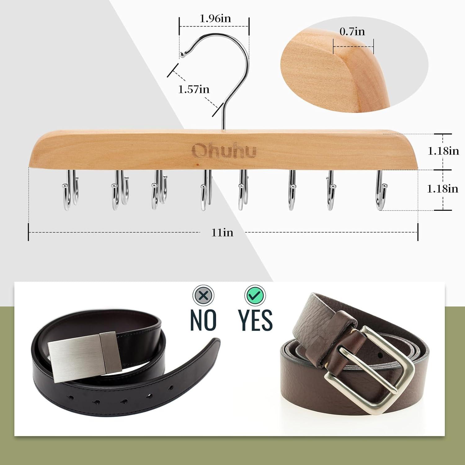 imageBelt Hanger Organizer for Closet Ohuhu 16 Hooks Max 48 Belts Tie Rack Wooden Belt Holder for Storage 360 Degree Rotating Space Saver Organizer for Men Women Belt Tie Scarf AccessoriesBurlywood