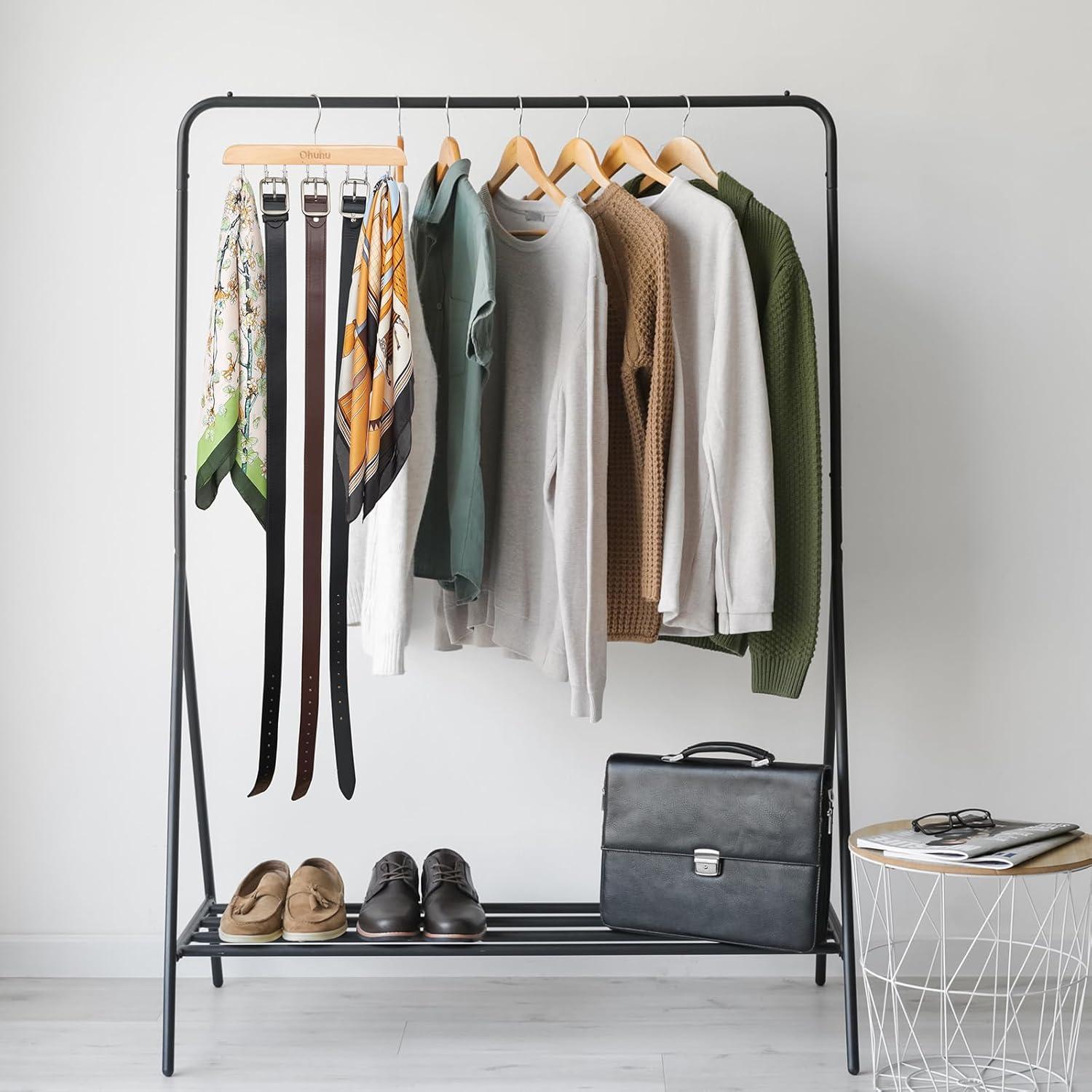 imageBelt Hanger Organizer for Closet Ohuhu 16 Hooks Max 48 Belts Tie Rack Wooden Belt Holder for Storage 360 Degree Rotating Space Saver Organizer for Men Women Belt Tie Scarf AccessoriesBurlywood