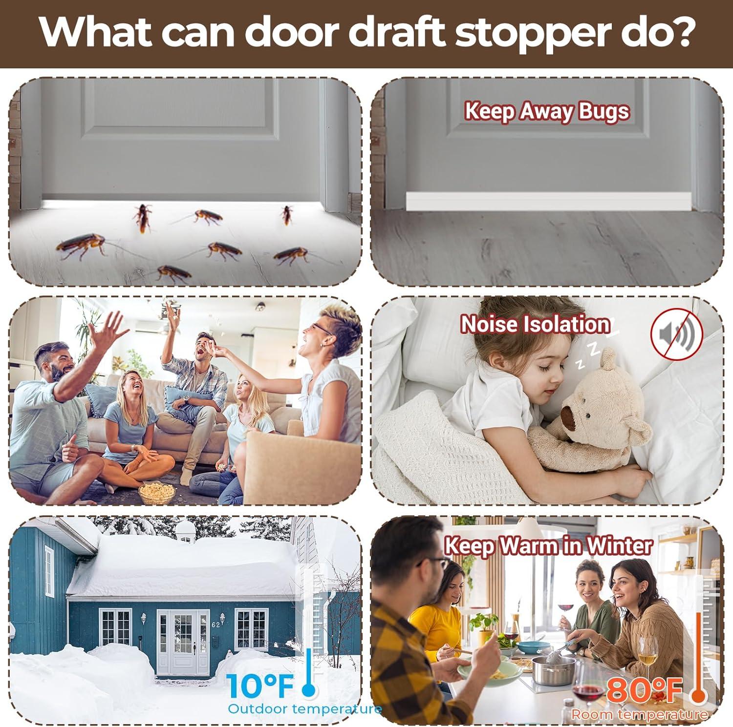 imageDoor Draft Stopper Weather Stripping Ohuhu 39 L x 2 W Under Door Bottom Seal Strip Sweep Backing Adhesive Blocker Gap Filler Flexible Noise Insulation Draft Guard Bottom of Door Garage