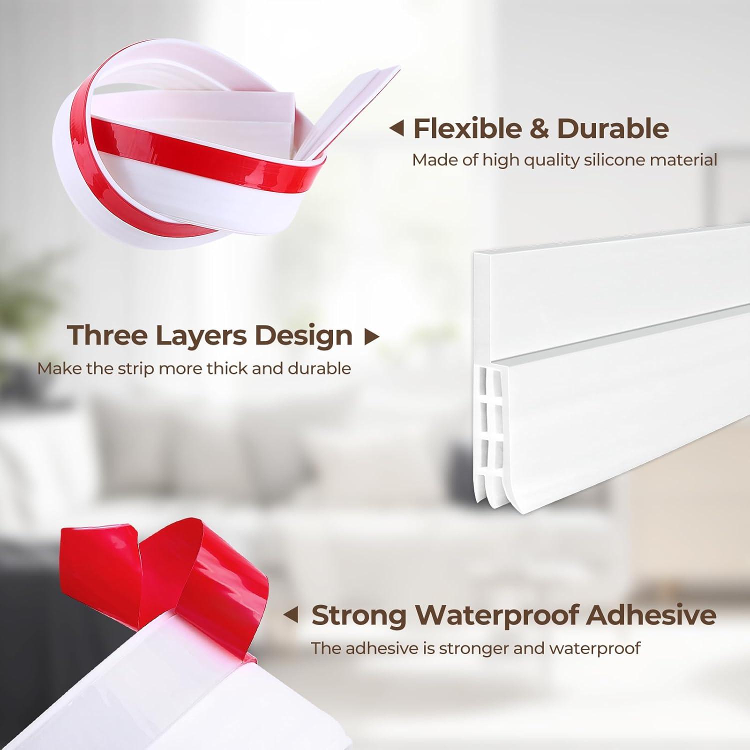 imageDoor Draft Stopper Weather Stripping Ohuhu 39 L x 2 W Under Door Bottom Seal Strip Sweep Backing Adhesive Blocker Gap Filler Flexible Noise Insulation Draft Guard Bottom of Door Garage