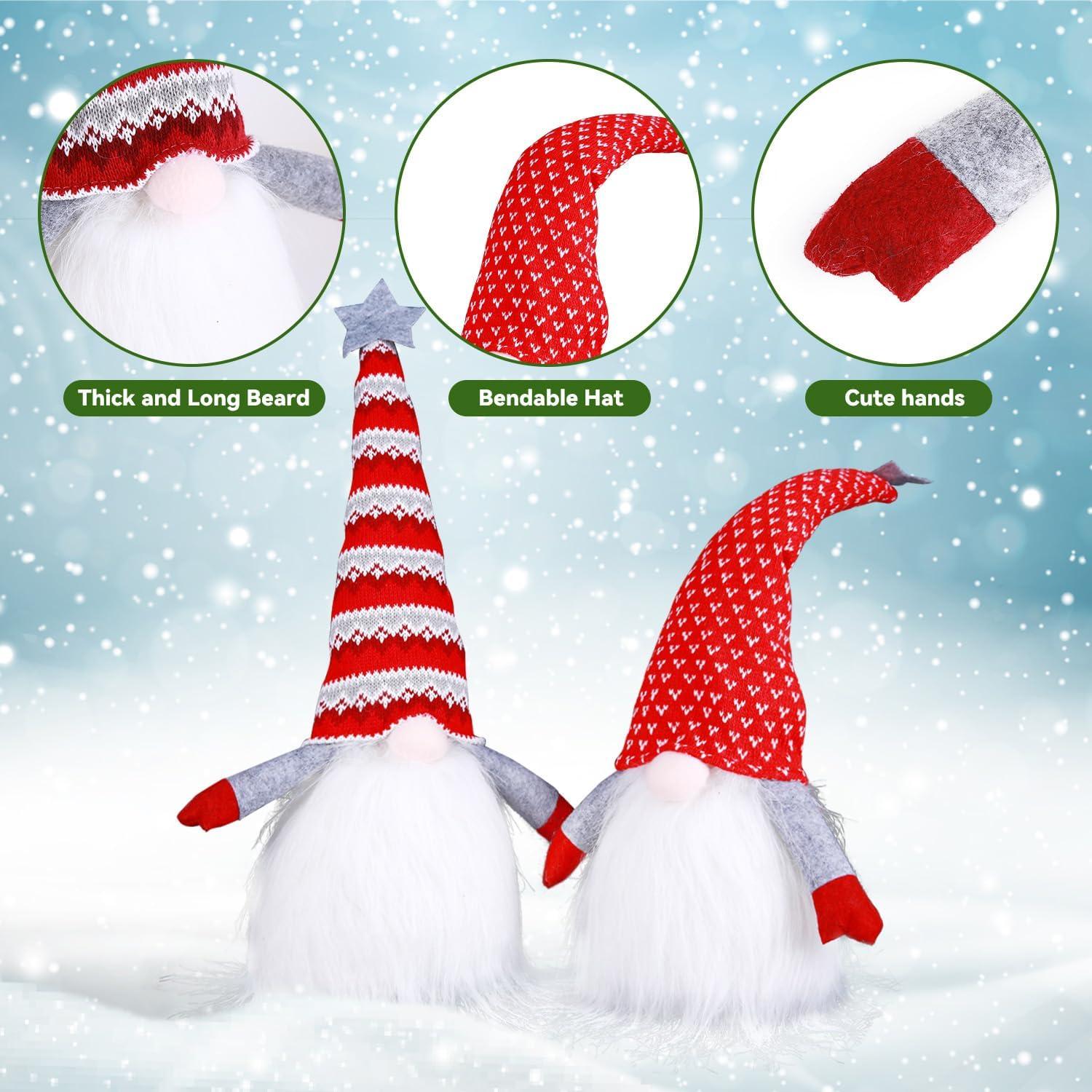 imageOhuhu 2 Pack 185 Light Up Christmas Gnomes White Plush Handmade Swedish Santa Tomte Xmas Home Table Christmas Tree Indoor Decor
