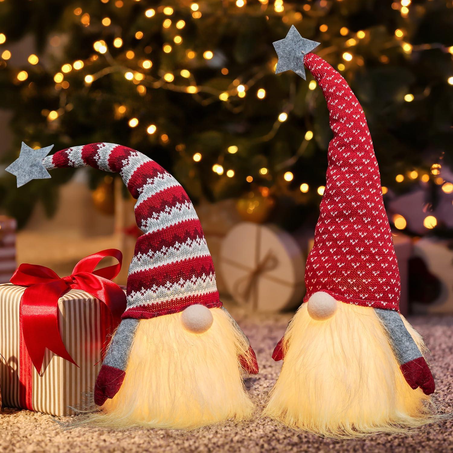 imageOhuhu 2 Pack 185 Light Up Christmas Gnomes White Plush Handmade Swedish Santa Tomte Xmas Home Table Christmas Tree Indoor Decor