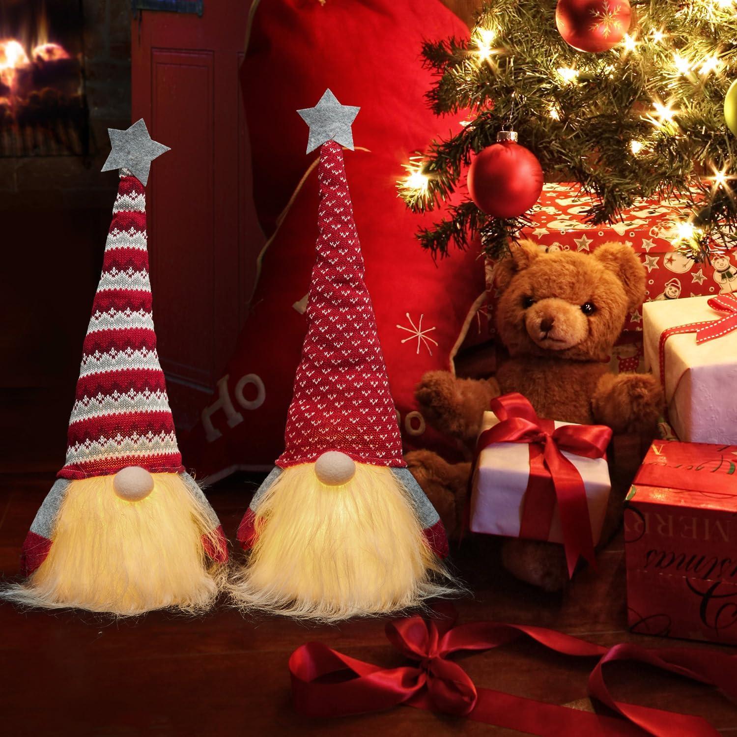 imageOhuhu 2 Pack 185 Light Up Christmas Gnomes White Plush Handmade Swedish Santa Tomte Xmas Home Table Christmas Tree Indoor Decor