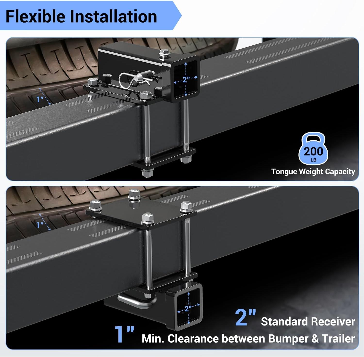 imageOhuhu Bolton RV Bumper Hitch Receiver Adapter Fits 445 Beam 2 Receiver 200Lbs Tongue Weight Capacity Travel Trailer Rear Bumper with Hitch Pin amp Hitch Cover Fit for Camper Bike Racks Cargo CarFit 4 to 45 Bumper Beam