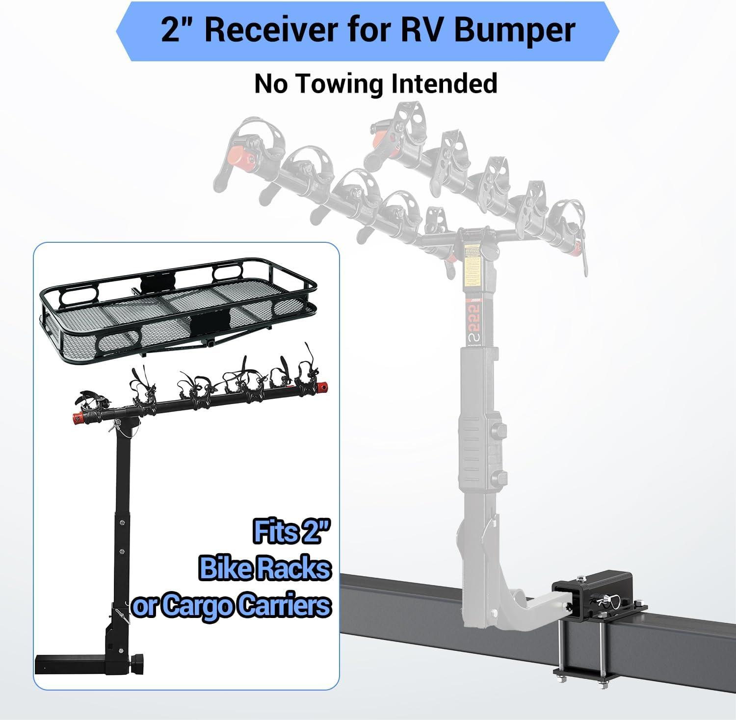 imageOhuhu Bolton RV Bumper Hitch Receiver Adapter Fits 445 Beam 2 Receiver 200Lbs Tongue Weight Capacity Travel Trailer Rear Bumper with Hitch Pin amp Hitch Cover Fit for Camper Bike Racks Cargo CarFit 4 to 45 Bumper Beam