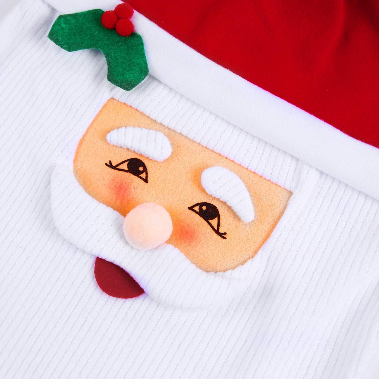 imageOhuhu Christmas Santa Toilet Seat Cover Upgrade 5 PCS Toilet Seat Cover and Rug Set with Towel and Hanging Hook Santa Claus Toilet Seat for Christmas Decorations Bathroom Decor Red