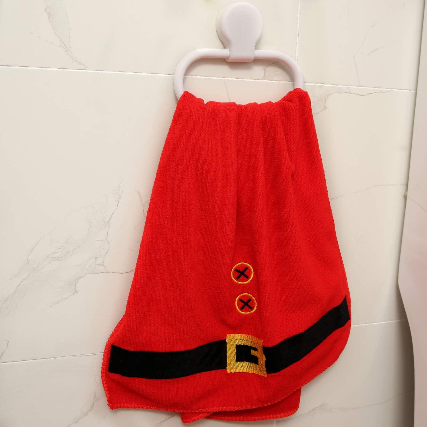 imageOhuhu Christmas Santa Toilet Seat Cover Upgrade 5 PCS Toilet Seat Cover and Rug Set with Towel and Hanging Hook Santa Claus Toilet Seat for Christmas Decorations Bathroom Decor Red