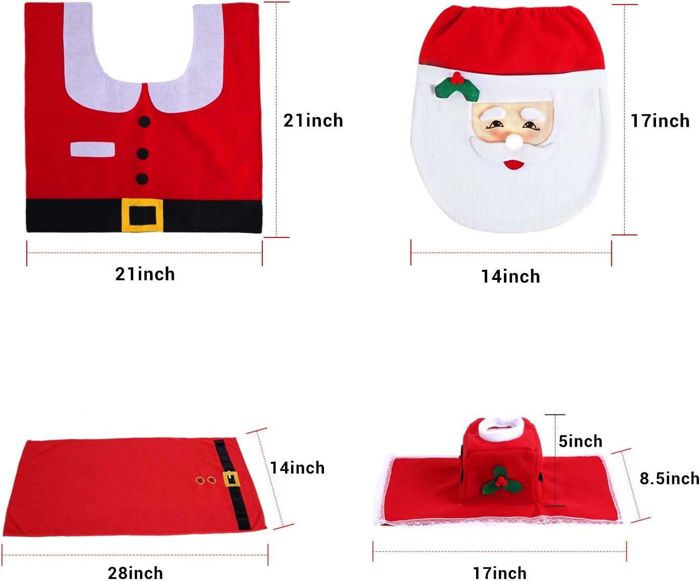 imageOhuhu Christmas Santa Toilet Seat Cover Upgrade 5 PCS Toilet Seat Cover and Rug Set with Towel and Hanging Hook Santa Claus Toilet Seat for Christmas Decorations Bathroom Decor Red