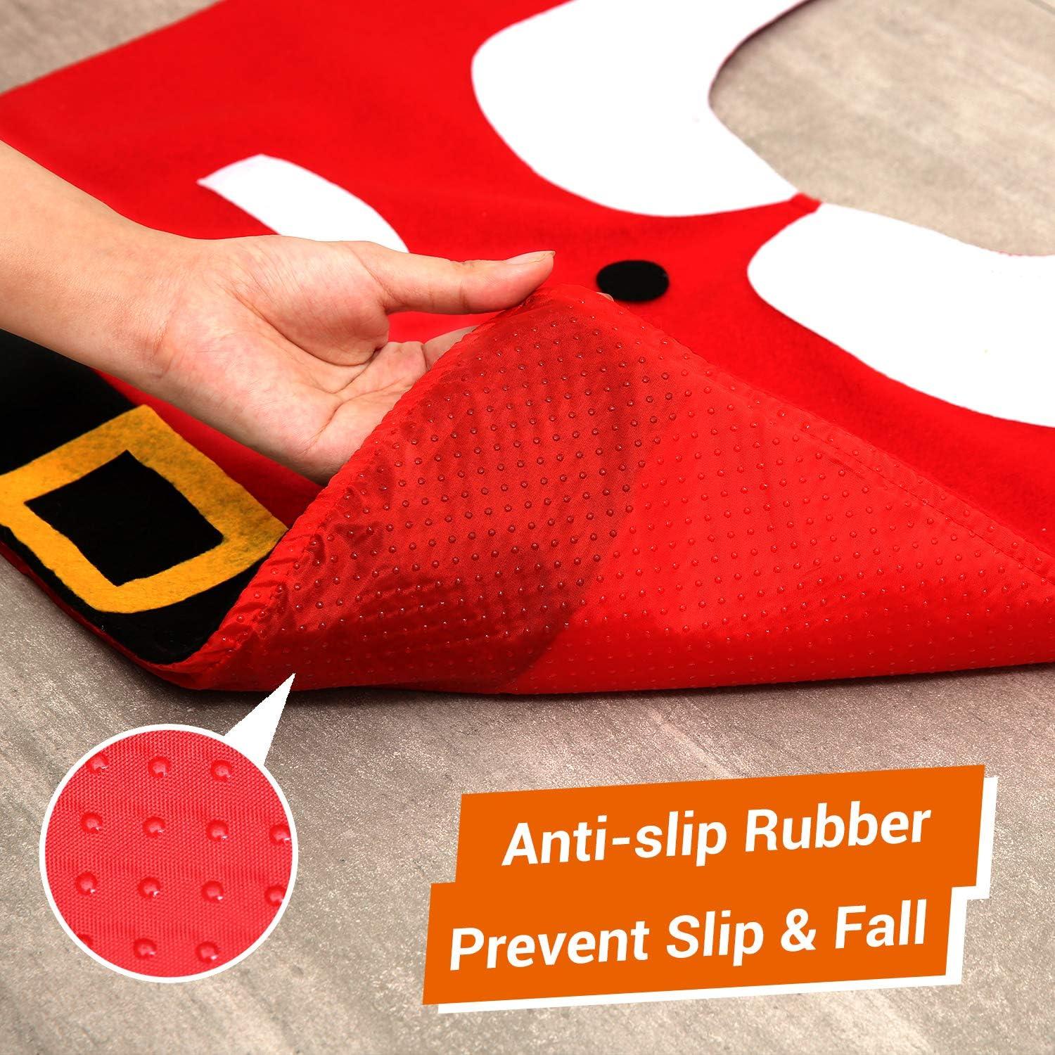 imageOhuhu Christmas Santa Toilet Seat Cover Upgrade 5 PCS Toilet Seat Cover and Rug Set with Towel and Hanging Hook Santa Claus Toilet Seat for Christmas Decorations Bathroom Decor Red