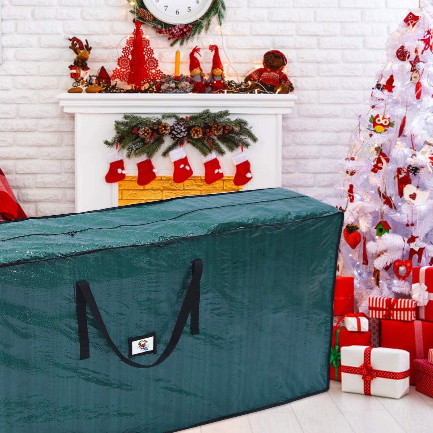 imageOhuhu Christmas Tree Storage Bag Christmas Tree Storage Christmas Storage ContainersID Tag Holder Durable Waterproof Material Zippered with Carry Handles 65 x 15 x 30 green