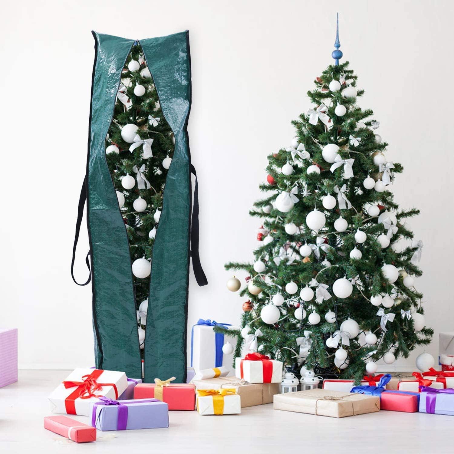 imageOhuhu Christmas Tree Storage Bag Christmas Tree Storage Christmas Storage ContainersID Tag Holder Durable Waterproof Material Zippered with Carry Handles 65 x 15 x 30 green