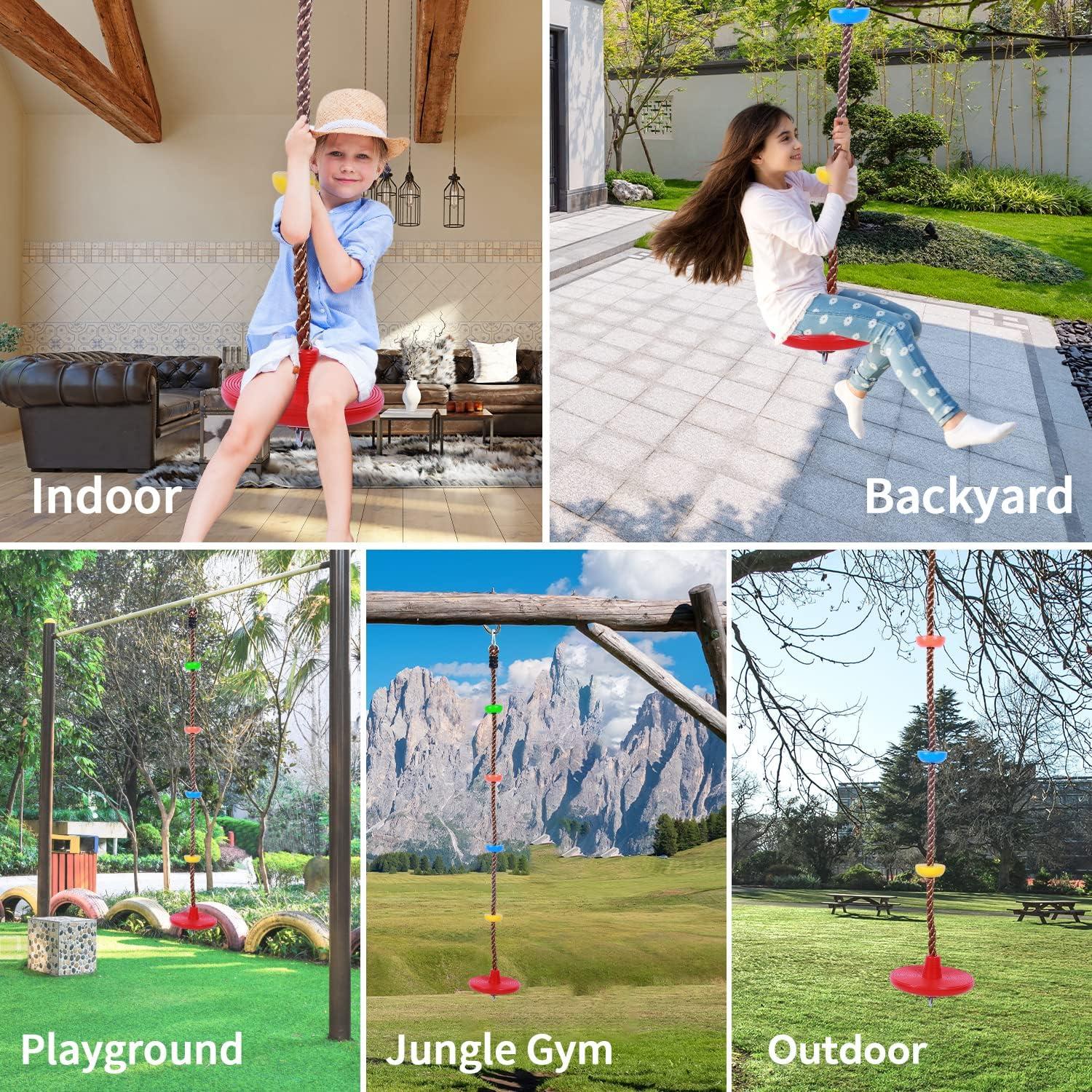 imageOhuhu Climbing Rope Tree Swing with Platforms and Disc Swings Seat Playground Outdoor Flying Swing for Kids Easy Install Great for Playground Swing Backyard