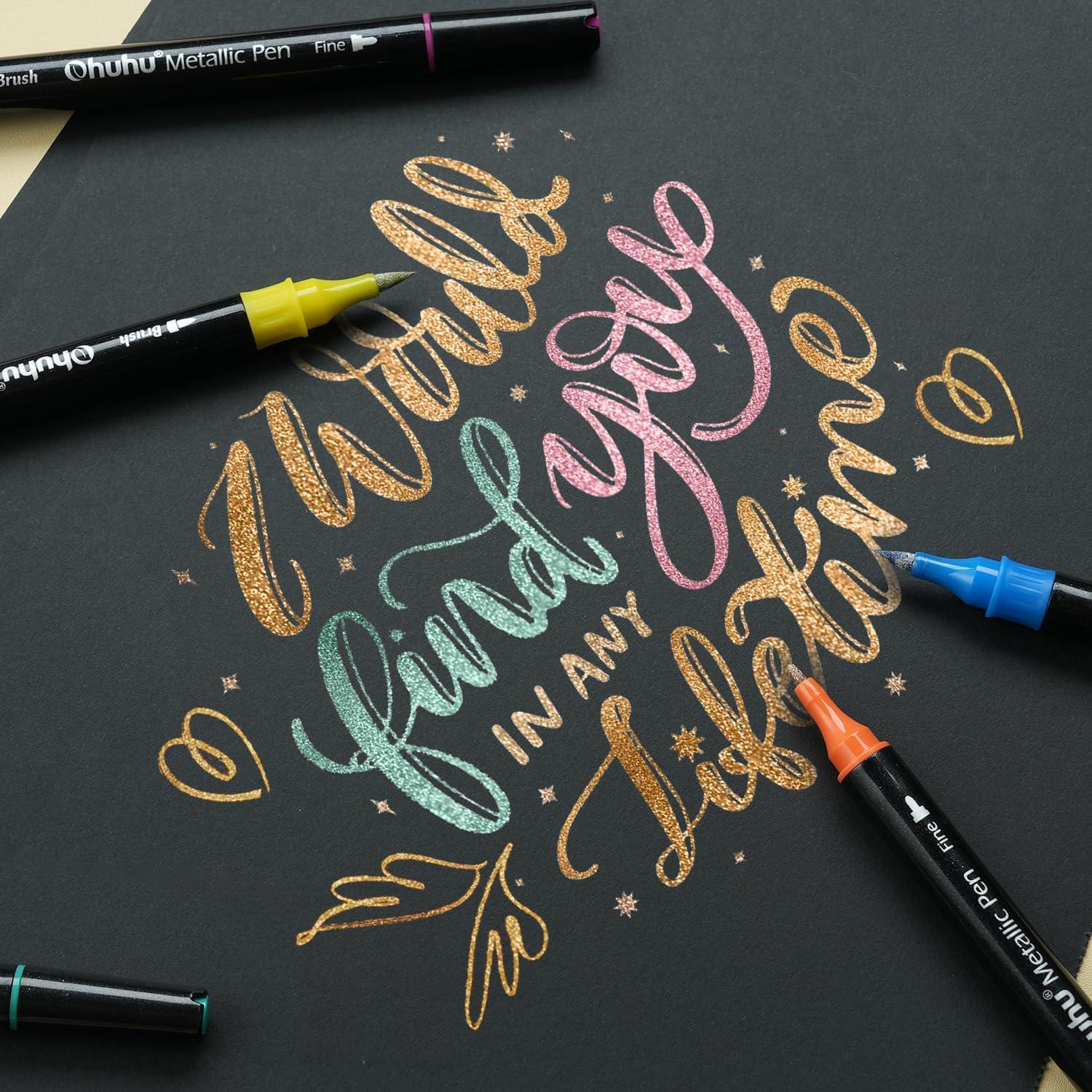 imageOhuhu Metallic Markers Glitter Markers for Drawing and Ohuhu Mix Meida Art Sketchbook