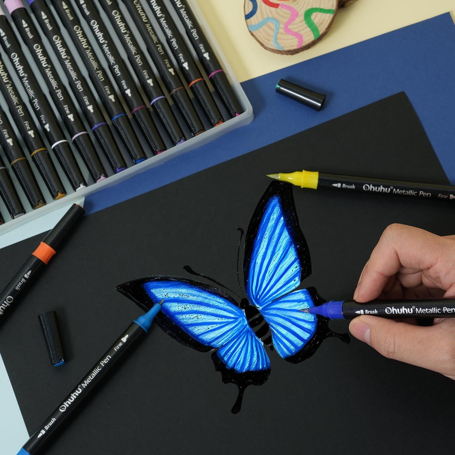 imageOhuhu Metallic Markers Glitter Markers for Drawing and Ohuhu Mix Meida Art Sketchbook