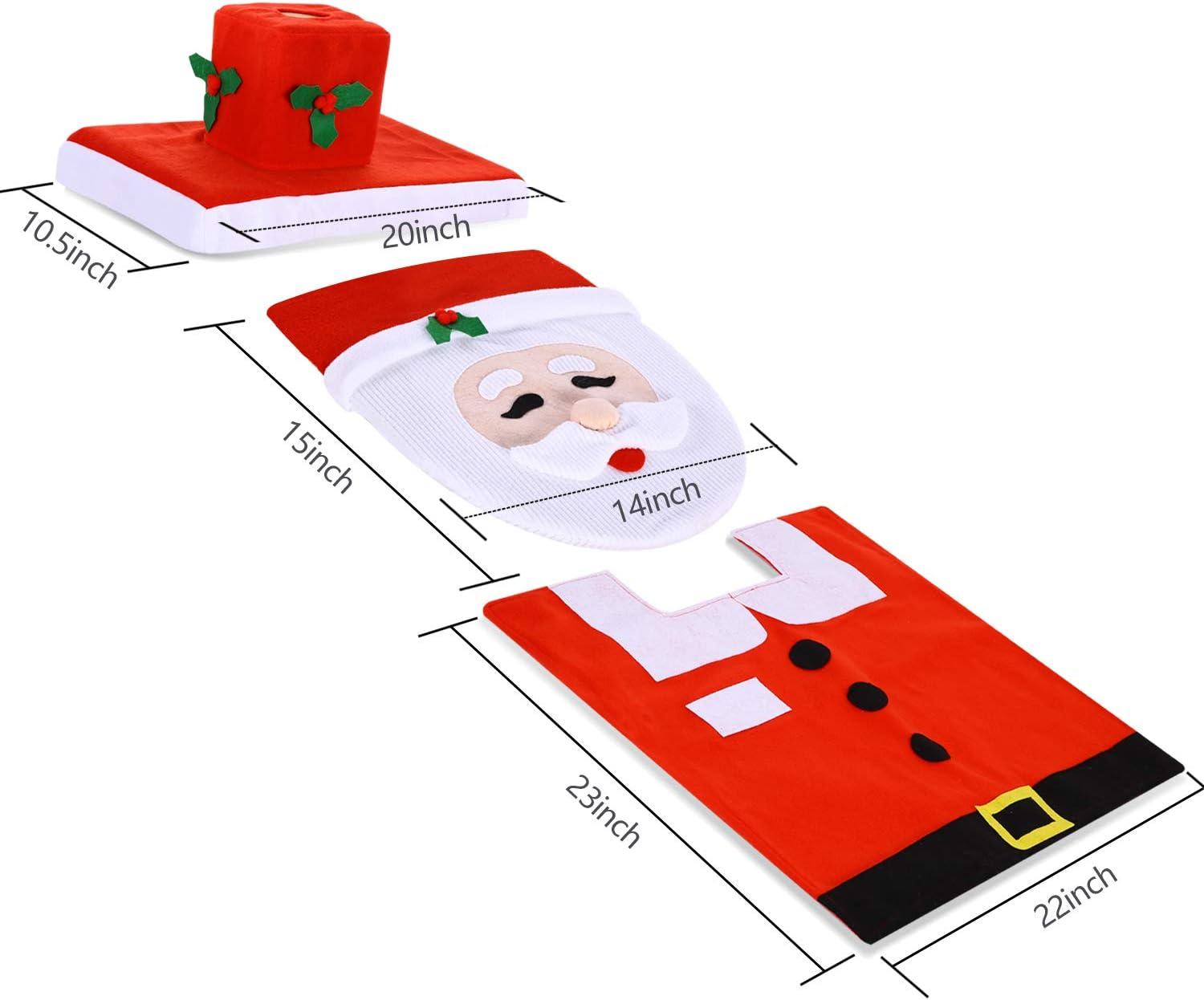 imageOhuhu Santa Toilet Seat Cover 4Piece Christmas Bathroom Sets Toilet Seat Cover and Rug Set Santa on The Toilet Ornament Santa Claus Toilet Seat for Happy Christmas Decorations Bathroom Decor