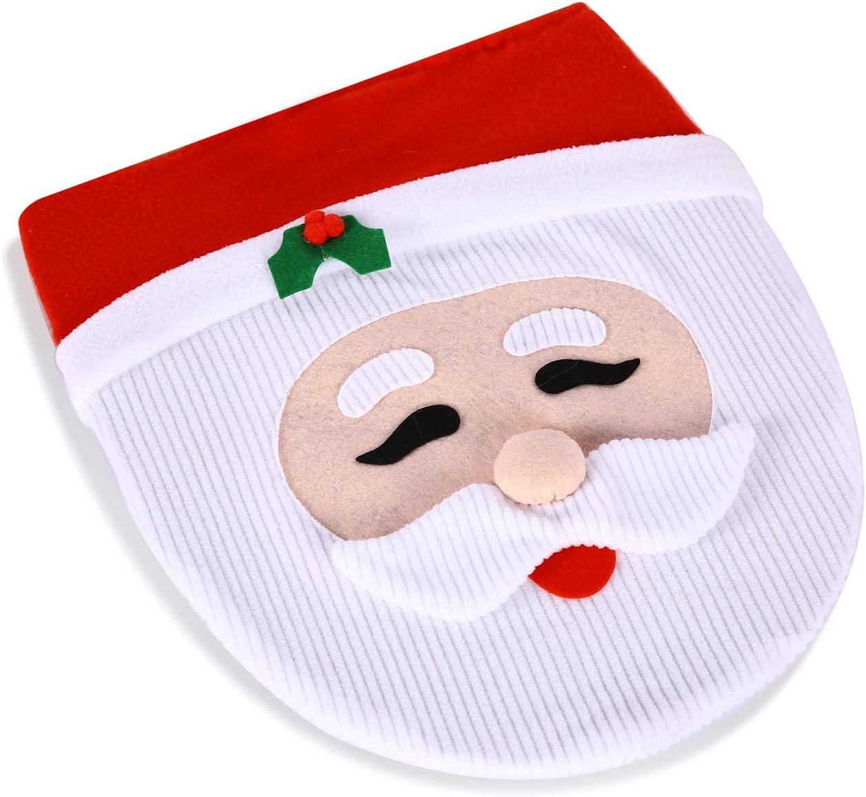imageOhuhu Santa Toilet Seat Cover 4Piece Christmas Bathroom Sets Toilet Seat Cover and Rug Set Santa on The Toilet Ornament Santa Claus Toilet Seat for Happy Christmas Decorations Bathroom Decor