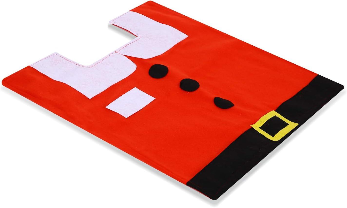 imageOhuhu Santa Toilet Seat Cover 4Piece Christmas Bathroom Sets Toilet Seat Cover and Rug Set Santa on The Toilet Ornament Santa Claus Toilet Seat for Happy Christmas Decorations Bathroom Decor