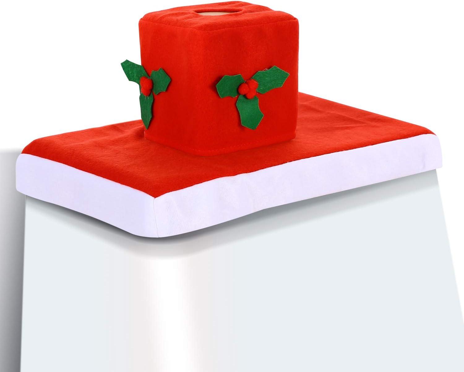 imageOhuhu Santa Toilet Seat Cover 4Piece Christmas Bathroom Sets Toilet Seat Cover and Rug Set Santa on The Toilet Ornament Santa Claus Toilet Seat for Happy Christmas Decorations Bathroom Decor