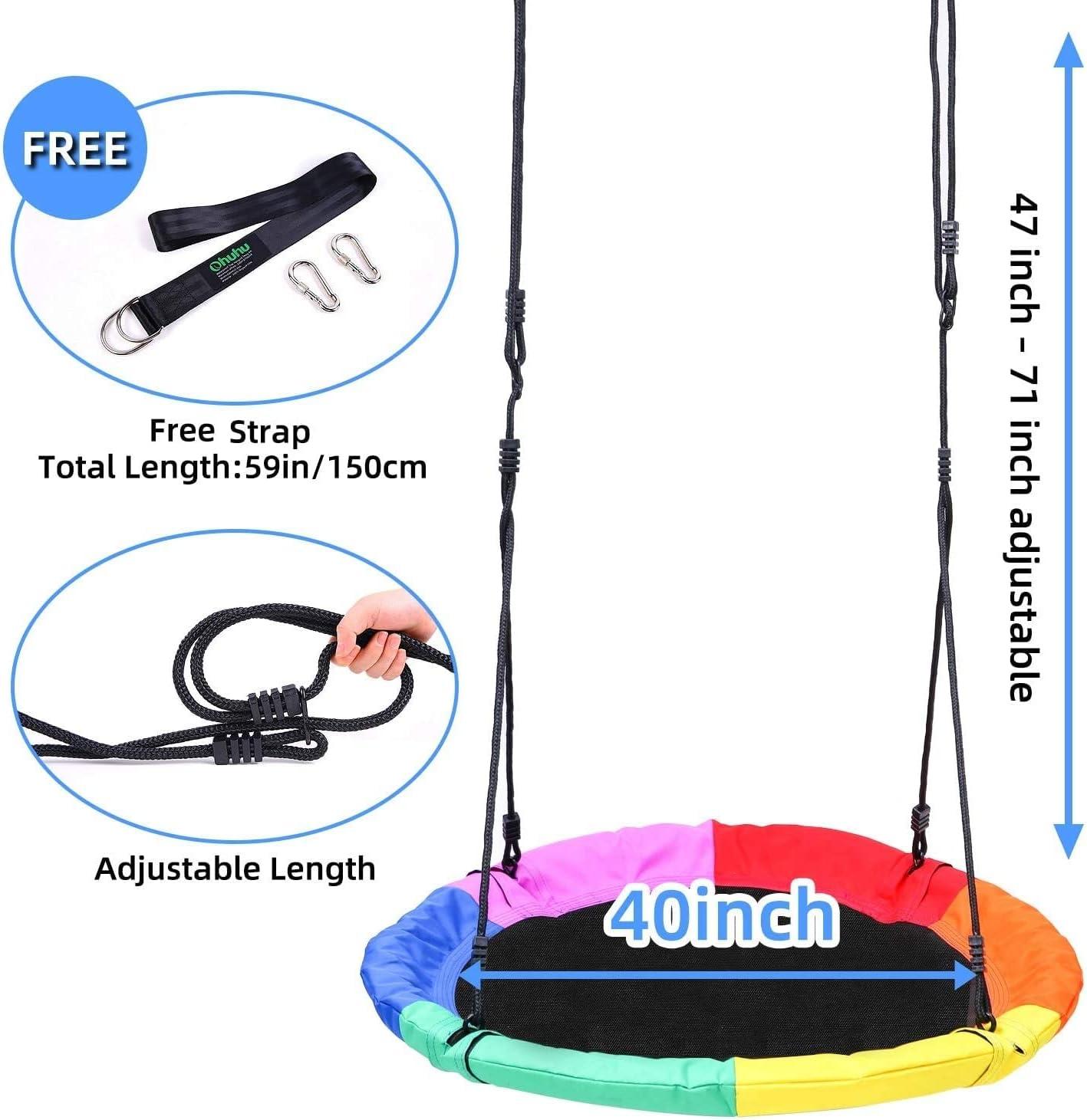 imageOhuhu Saucer Tree Swing for Kids 40 660lb Weight Capacity Outdoor Flying Swing with Hanging Straps Carabiner Steel Frame and Adjustable Ropes Easy Install Great for Playground Swing Backyard