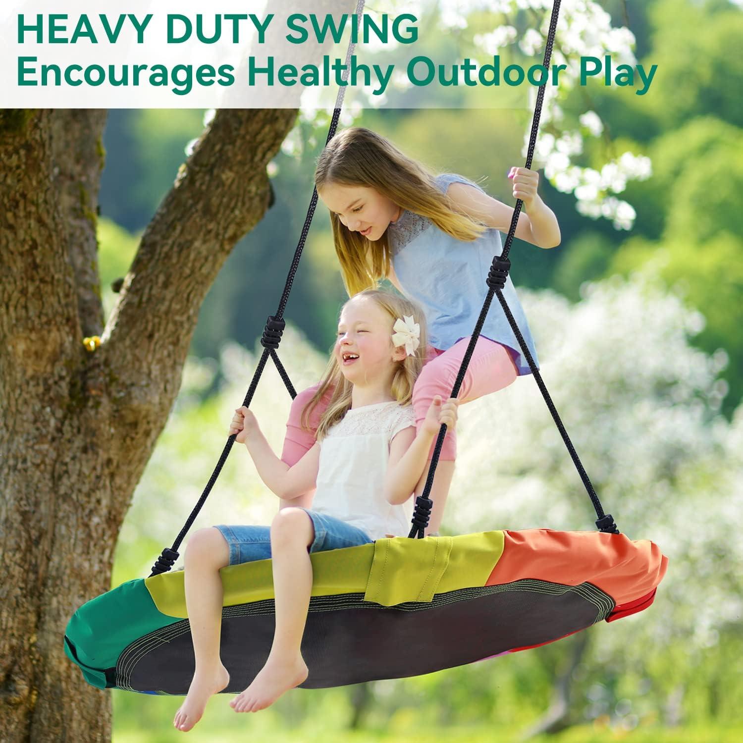 imageOhuhu Saucer Tree Swing for Kids 40 660lb Weight Capacity Outdoor Flying Swing with Hanging Straps Carabiner Steel Frame and Adjustable Ropes Easy Install Great for Playground Swing Backyard