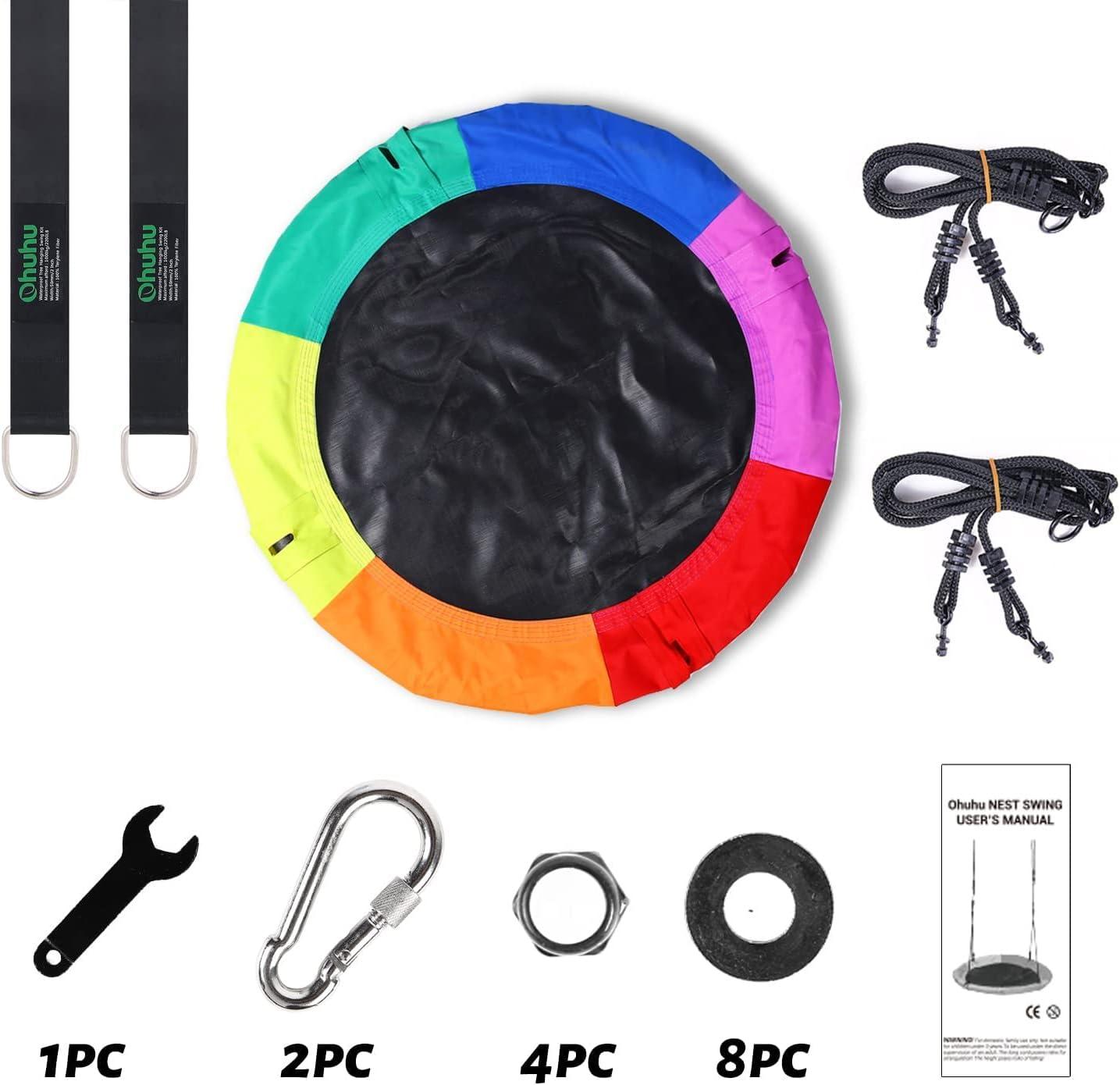 imageOhuhu Saucer Tree Swing for Kids 40 660lb Weight Capacity Outdoor Flying Swing with Hanging Straps Carabiner Steel Frame and Adjustable Ropes Easy Install Great for Playground Swing Backyard