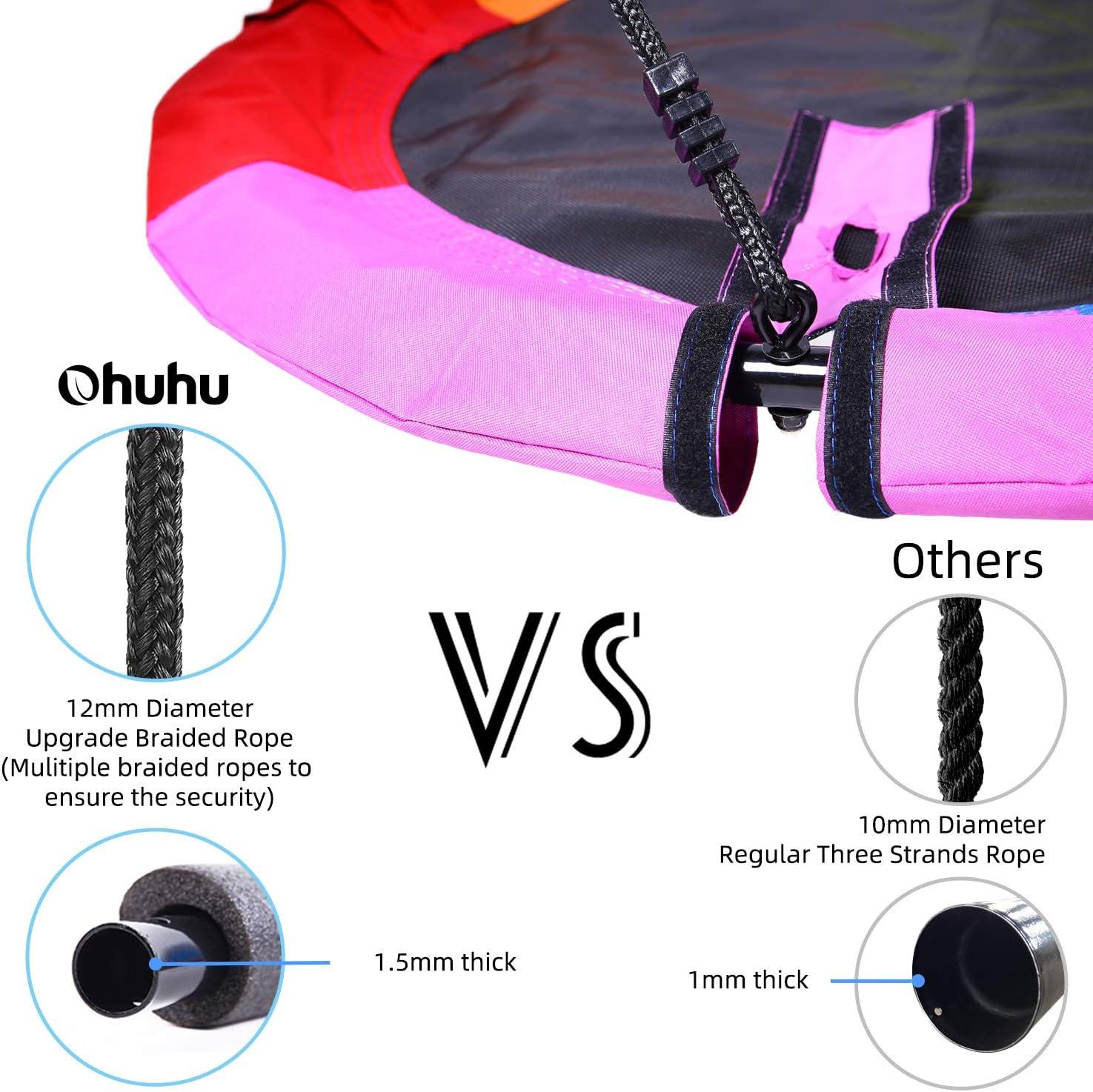 imageOhuhu Saucer Tree Swing for Kids 40 660lb Weight Capacity Outdoor Flying Swing with Hanging Straps Carabiner Steel Frame and Adjustable Ropes Easy Install Great for Playground Swing Backyard