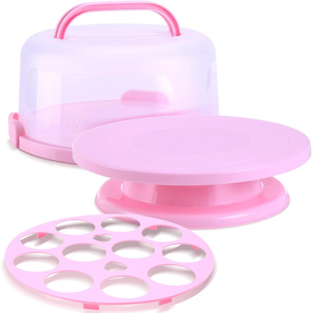 imageCake Carrier with Lid and Handle Ohuhu Cake Keeper Stand with Dome Cupcake Storage Container Portable Cake Cover Nuts Tray with Turntable for Transport Pies Cookies 10 inch Cakes