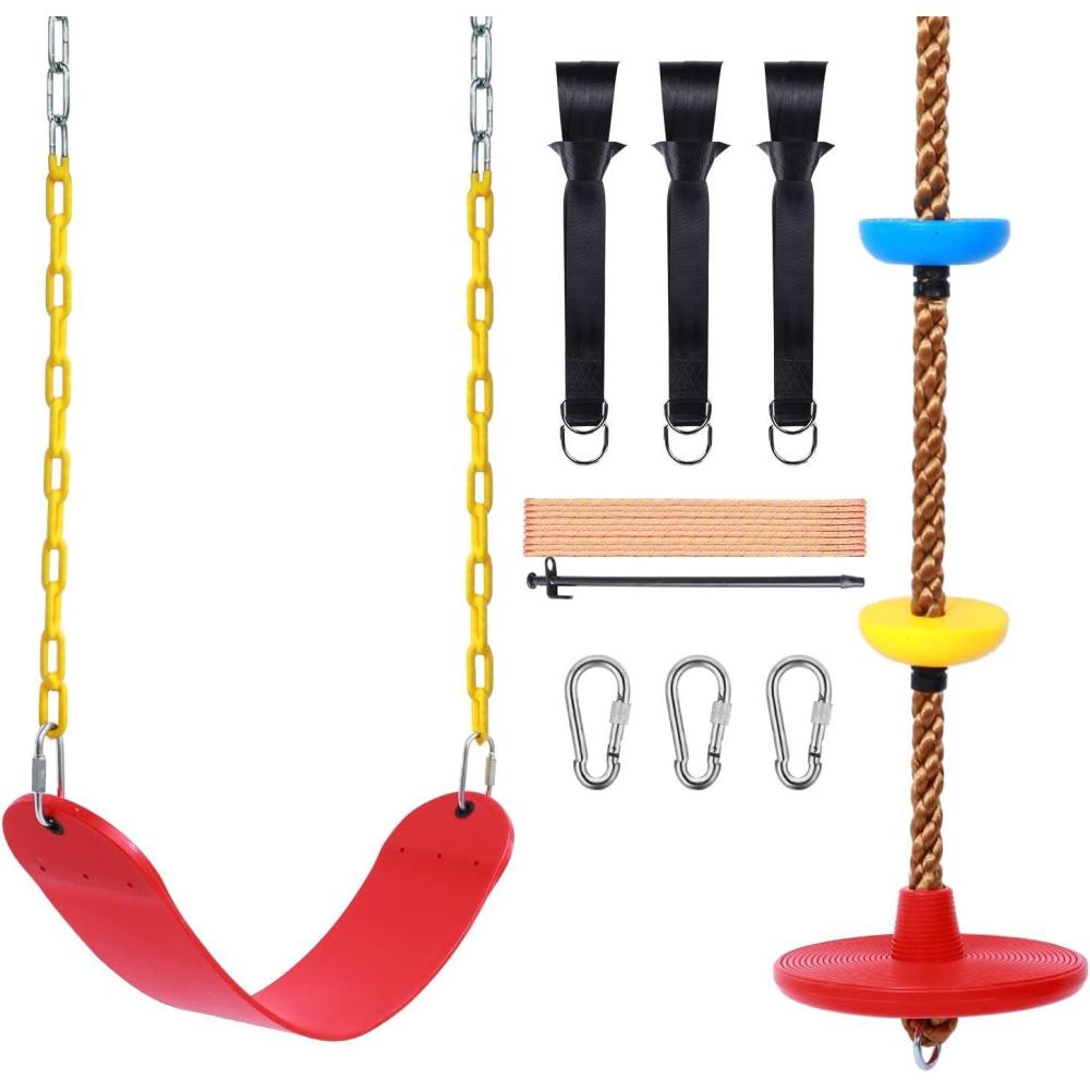imageOhuhu 2 Pack Swing Set for Tree Heavy Duty Swing Seat amp Climbing Rope Disc Swing Outdoor Playground Backyard Flying Swing Toys for Kids Adults Swingset Accessories Included Snap Hook amp Strap
