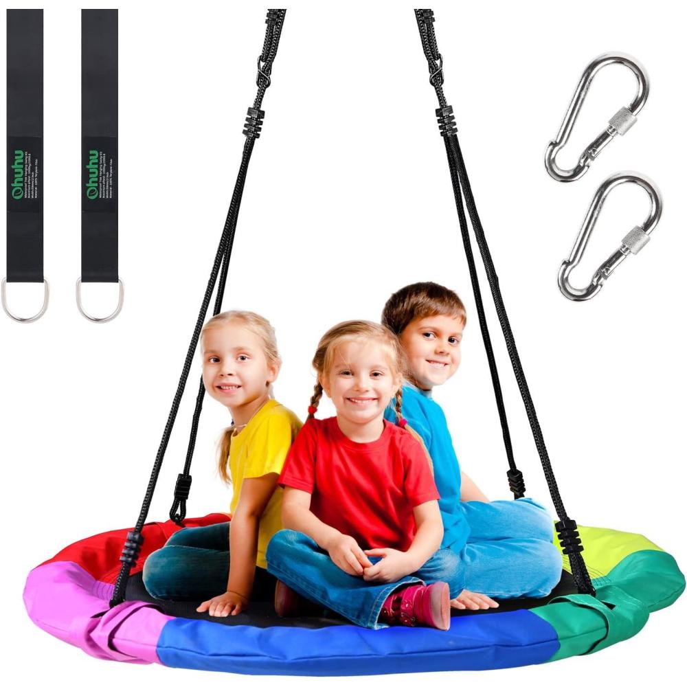 imageOhuhu Saucer Tree Swing for Kids 40 660lb Weight Capacity Outdoor Flying Swing with Hanging Straps Carabiner Steel Frame and Adjustable Ropes Easy Install Great for Playground Swing Backyard