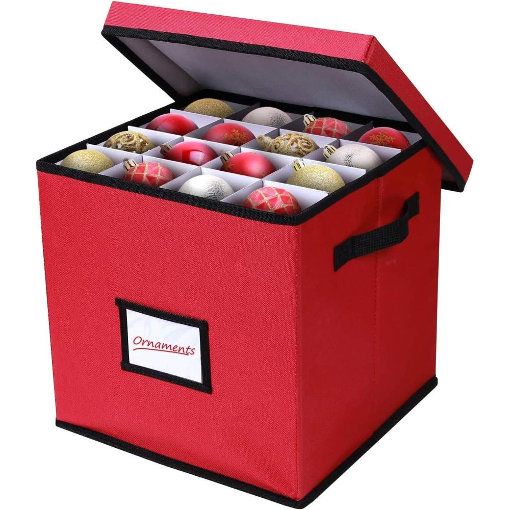 imageOrnament Storage Box Ohuhu Xmas Decorations Figurine Containers 600D Oxford Cloth Keeps 64 Ornaments Christmas Storage Bins with Lids Holiday Ornament Organizer with Back Pocket