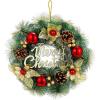 imageOhuhu Christmas Wreath Artificial Christmas Wreaths Xmas Pine Wreath Garland Wall Hanging with Gold Leaves Red Balls Pine Cones for Front Door Christmas Decorations