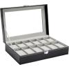 imageOhuhu Watch Case Watch Box Watch Holder for Men 12 Slot PU Leather Watch Holder Real Glass Lid Jewelry Organizer Storage Soft Velvet Watch Display Case for Men Women Fathers Day Valentines Day Gifts
