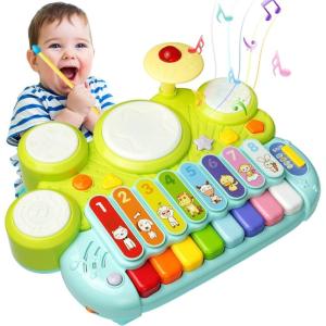 Kids Drum Set for Toddlers: Ohuhu 5 in 1 Baby Musical Instruments Musical Toys Children Drum kit Xylophone Microphone Piano Early Educational Learning Toy for Ages 18+ Months Girls Boys
