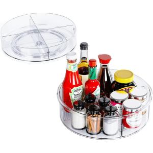 Lazy Susan Turntable, Ohuhu 2 Pack Lazy Susan Organizer 12″ & 10.4” Round Plastic Clear Lazy Susans Spice Rack Non-Skid Turntable Organizer with 2 Division Plate for Cabinet Pantry Fridge Countertop