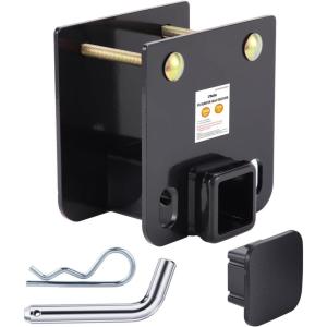 Ohuhu Bolt-on RV Bumper Hitch Receiver Adapter Fits 4-4.5″ Beam, 2″ Receiver 200Lbs Tongue Weight Capacity, Travel Trailer Rear Bumper with Hitch Pin & Hitch Cover, Fit for Camper Bike Racks Cargo Car(Fit 4″ Bumper Beam)