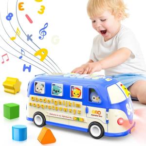 Ohuhu Learning & Educational Toys, Multifunctional Musical Activity Toy Play & Learn Baby Toys, Music Bus with Letters, Vocabulary, Numbers, Phonic Sounds for Baby Infant Toddlers Boys Girls